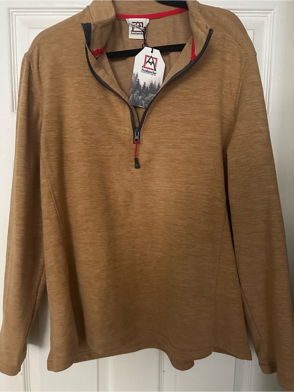 Avalanche Men’s Zip-Up Sweater in Camel Tan with Red Trim